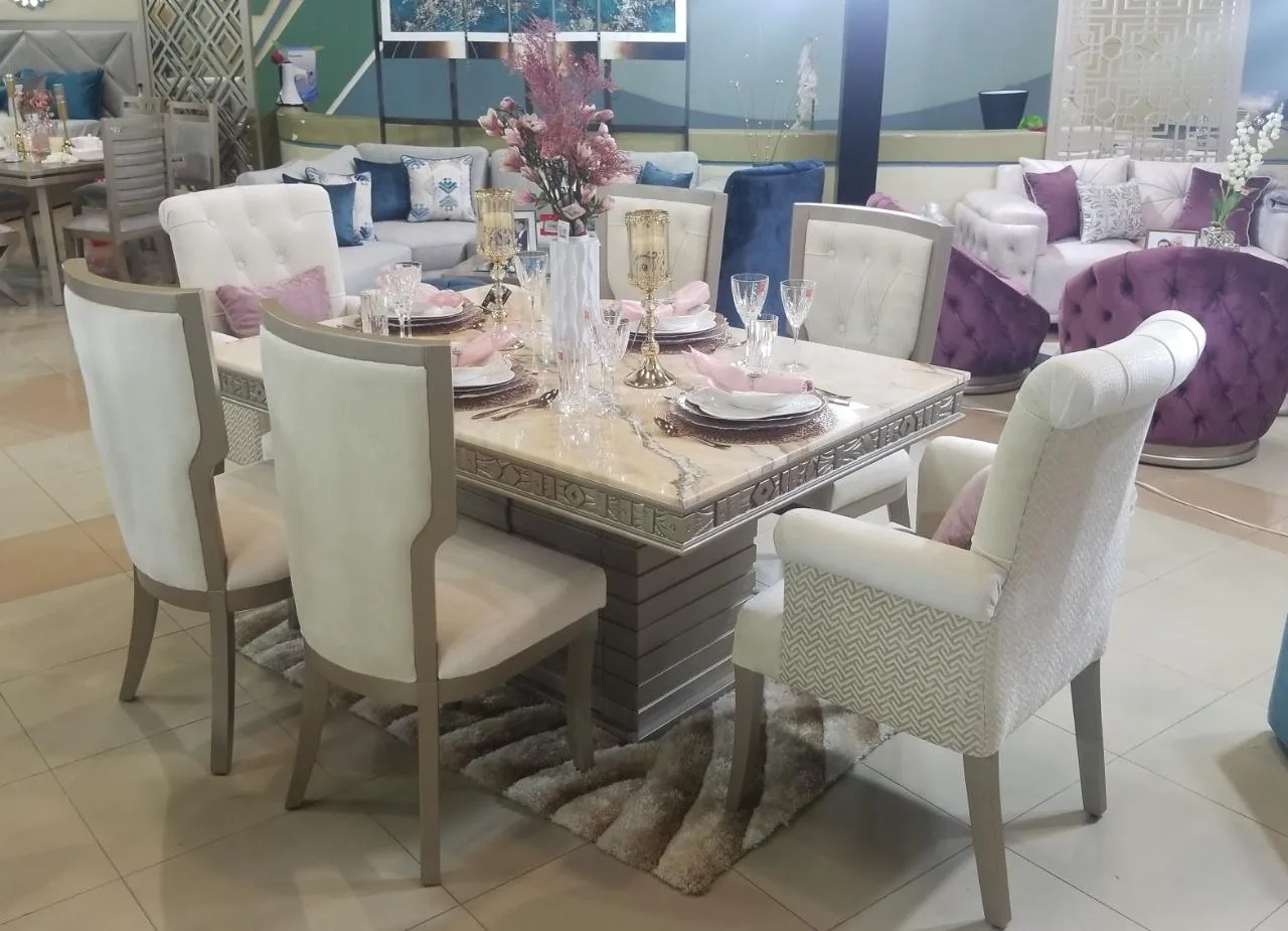 Juego de comedor 6 puestos, efecto mármol