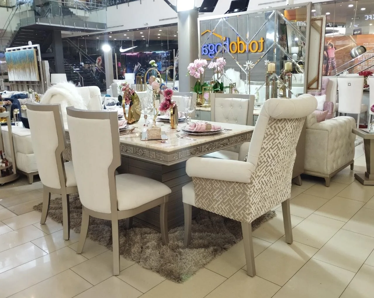 Juego de comedor 6 puestos, efecto mármol