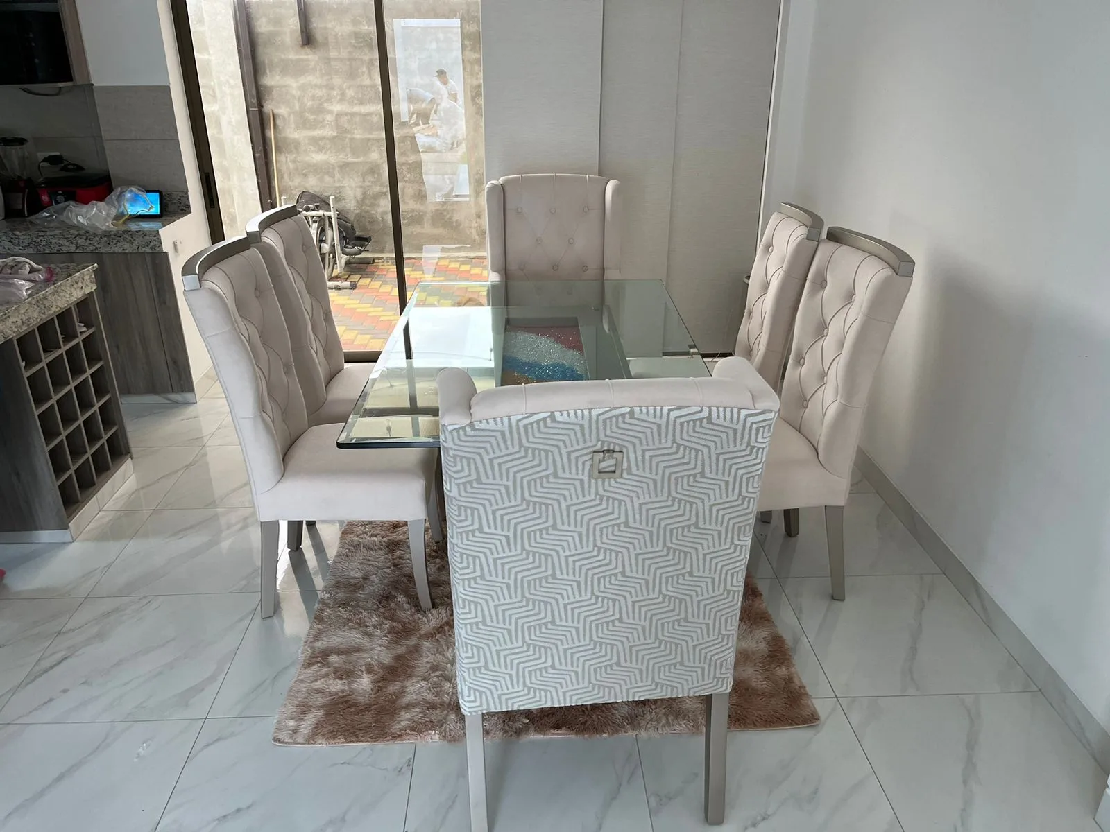 Juego de comedor 6 puestos, vidrio templado