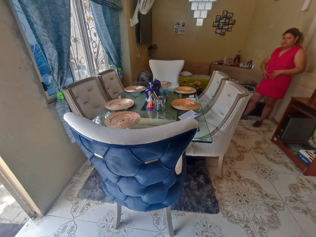 Juego de comedor 8 puestos, efecto mármol