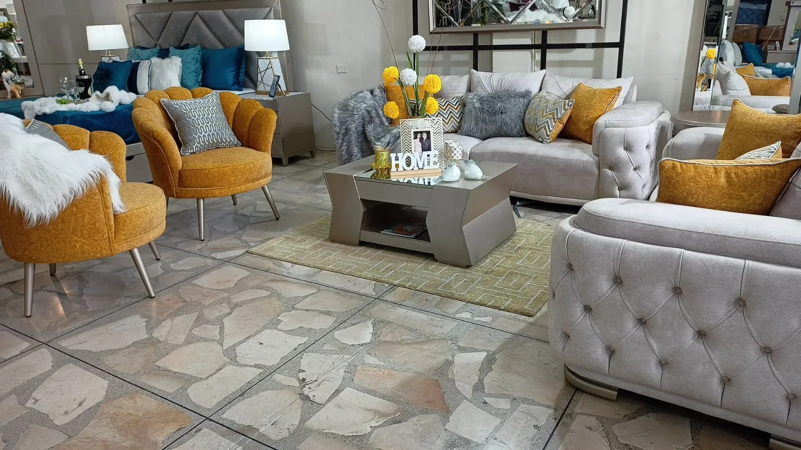 Sofá ACUARIS Capitoné con Sillones Giratorios